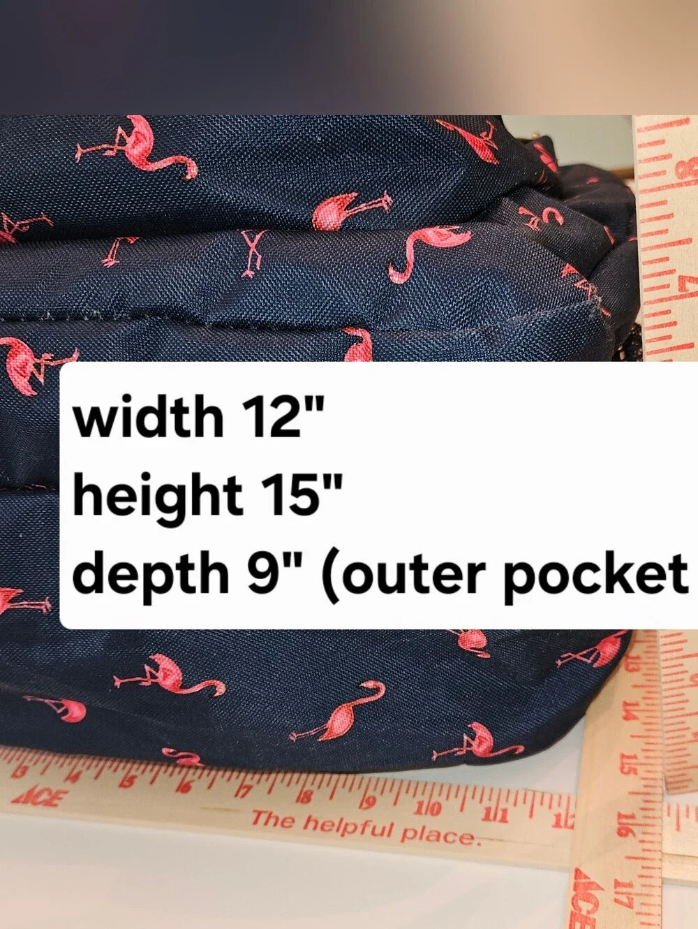 JanSport Trans Navy Backpack with Pink Flamingo Print School Travel Sports EUC